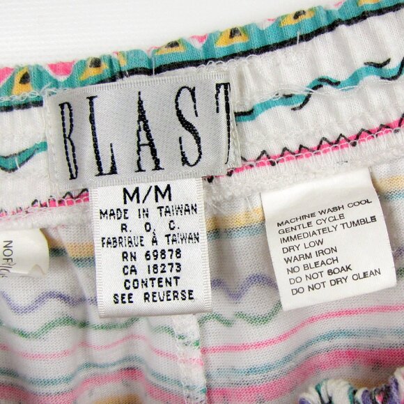 Vintage 80/90s Womens Blast Shorts Medium Knit Pastel Tribal Print Elastic Waist - Picture 10 of 10